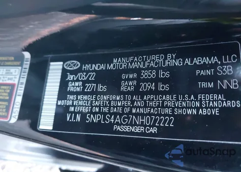 2022 Hyundai Elantra Sel из США, поврежденный, VIN 5NPLS4AG7NH072222